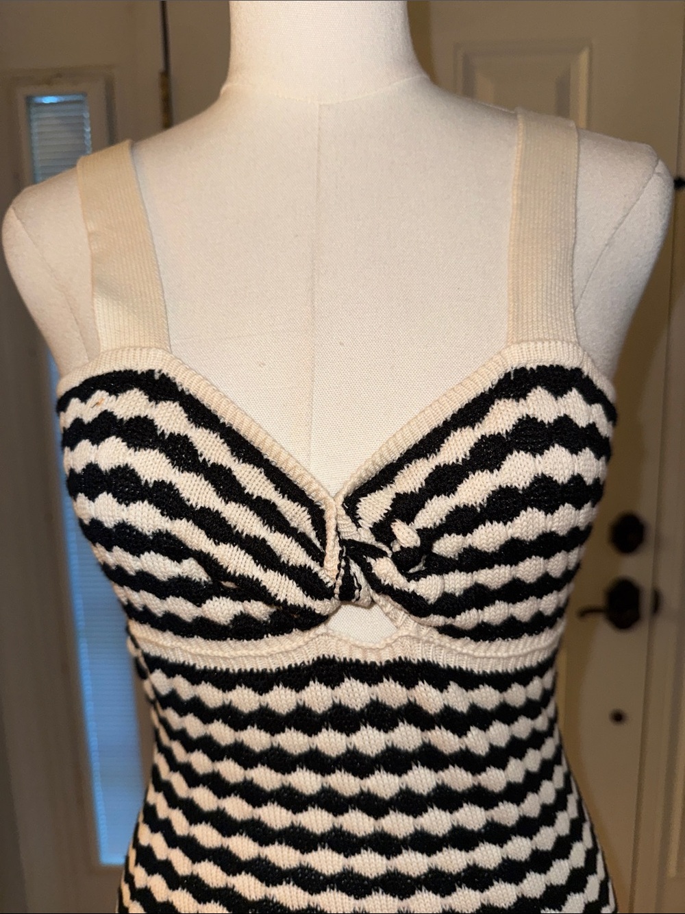 Ramy Brook Black & White Striped Knot-Front Midi Dress - Picture 7 of 9